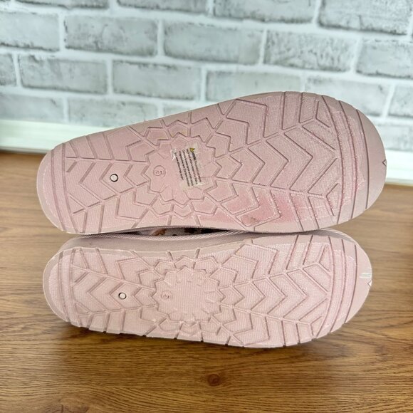 🦋Girls Winter Boots Sz 5 Flower Rose Gold Metallic Butterfly Faux-Fur Slipper🦋 - Picture 4 of 9
